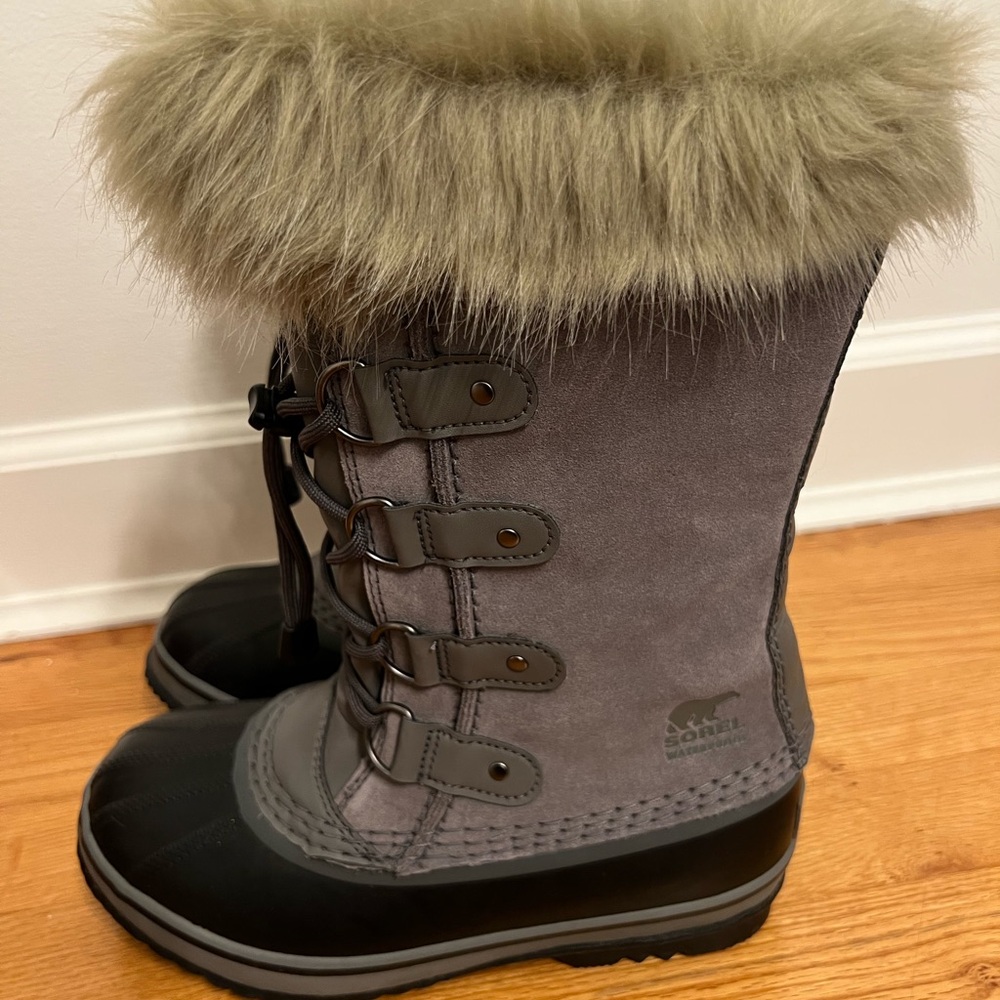 - Sorel Gray Winter Boots with Faux Fur Trim new